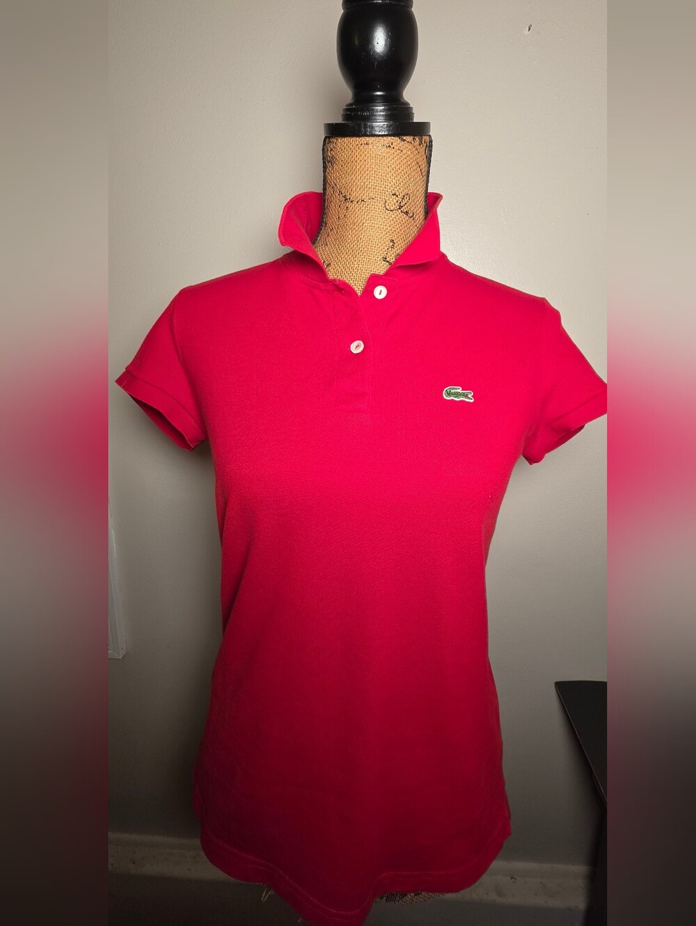 Lacoste Women's Bright Red Polo Shirt with Iconic Croc
